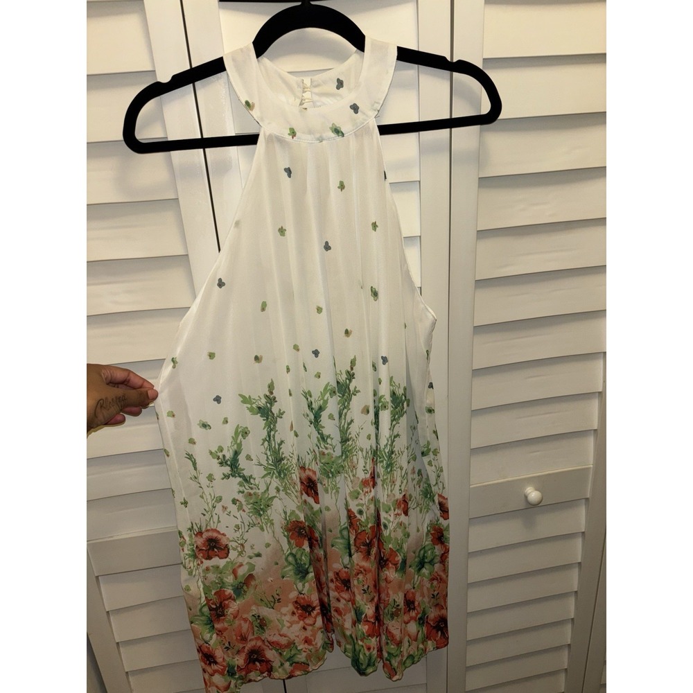 Floral Chiffon Dress Small White Tunic Sheer Fairv Halter Coquette Y2K Cottage - Picture 3 of 13
